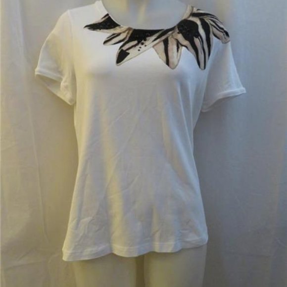 ESCADA SPORT WHITE W/ANIMAL PRINT  TOP L - Picture 1 of 4